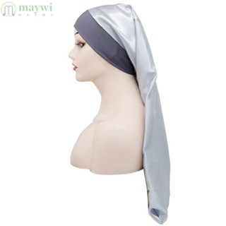Maywi หมวกนอน ผ้าซาติน นิ่ม ยาว ผ้าไหม ซาติน หมวกแฟชั่น ขอบกว้าง ยืดหยุ่น หมวกคลุมผมนอน