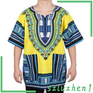 [Szluzhen1] เสื้อเชิ้ต ผ้าฝ้าย พิมพ์ลายแอฟริกัน Dashiki Caftan Rappers สําหรับผู้ชาย ผู้หญิง