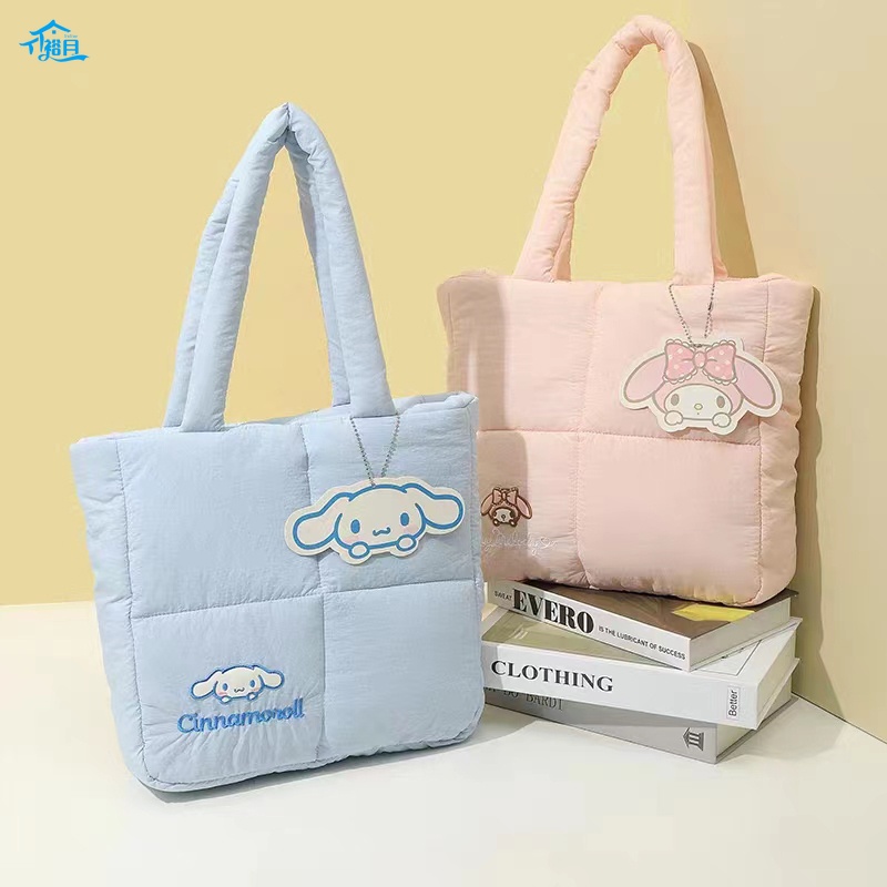 ของแท้ Sanrio Down Cloth Crossbody Bag New Kuromi Handbag Satchel Cinnamoroll Hand Bag Collar Bag Girl Gift