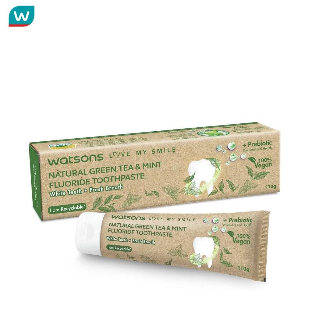 Watsons วัตสัน เนเชอรัล กรีน ที มิ้นท์ ฟลูออไรด์ ทูธเพสท์ 100กรัม.