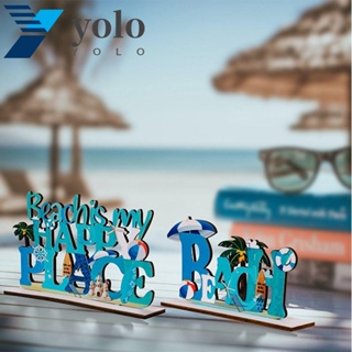 Yolo ตัวอักษรชายหาด ขนาดเล็ก สีฟ้าทะเล เครื่องประดับไม้ สไตล์วินเทจ เมดิเตอร์เรเนียน ไม่มีกลิ่น ตกแต่งโต๊ะไม้