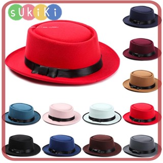 Sukiki Fedora หมวกปีกกว้าง หมวกคาวบอย แฟชั่นฤดูหนาว ฤดูใบไม้ร่วง การแสดงบนเวที แบน สําหรับเต้นรํา ปาร์ตี้