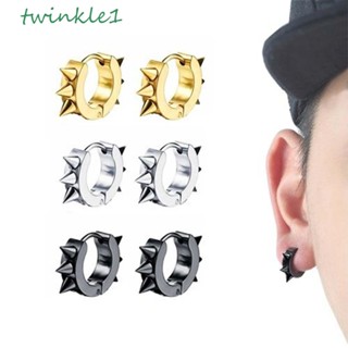 Twinkle1 ต่างหูห่วง สเตนเลส ทรงเรขาคณิต สไตล์โกธิค เครื่องประดับแฟชั่นผู้ชาย 2 ชิ้น