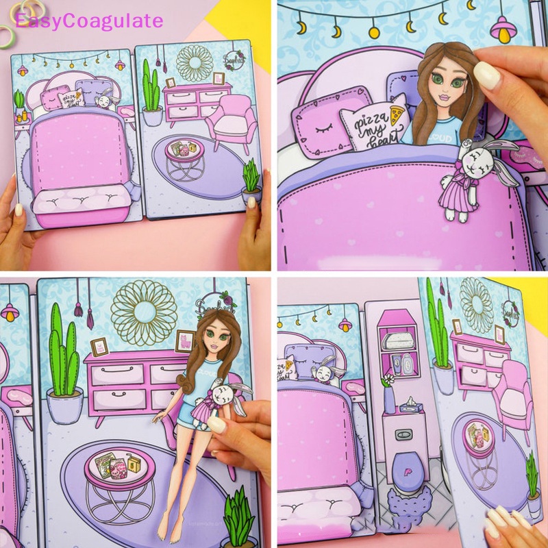 Eas น่ารักหนังสือที่เงียบสงบสาวแต่งตัวสติกเกอร์ทําด้วยมือ DIY ปริศนาของเล่นบีบหนังสือวัสดุ Pack สําหรับของขวัญเด็ก Ate