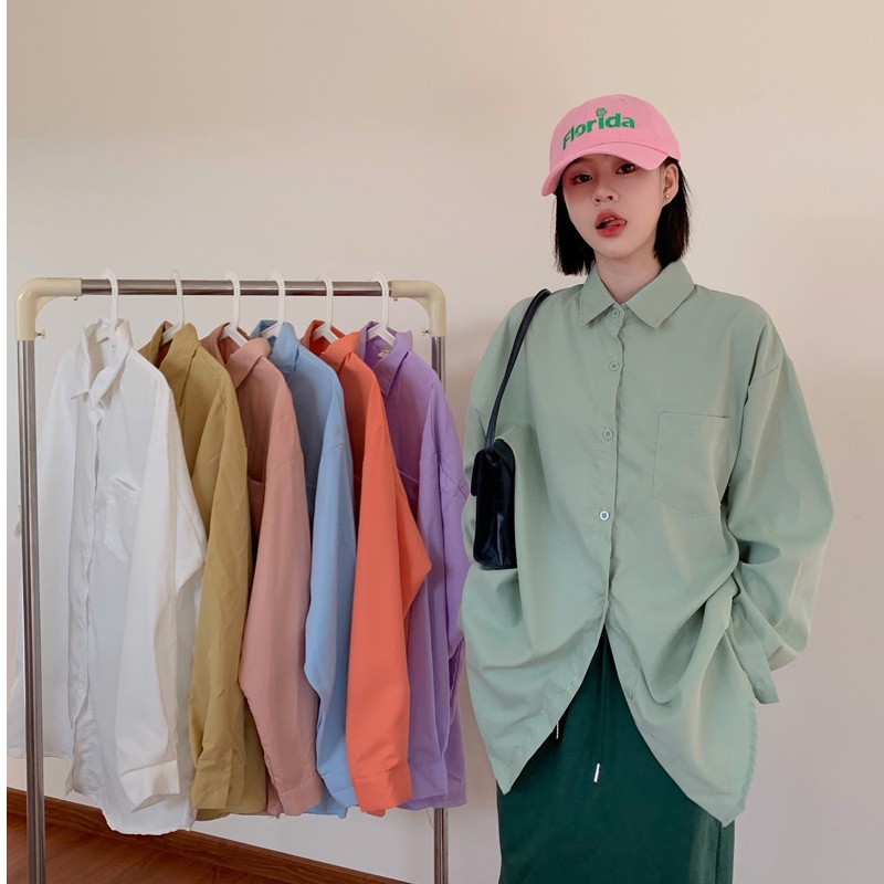 Floerns เสื้อเชิ้ตทรงoversize เนื้อผ้าดีทรงสวยใส่แมทช์ง่ายสไตล์เกาหลีสุดๆ