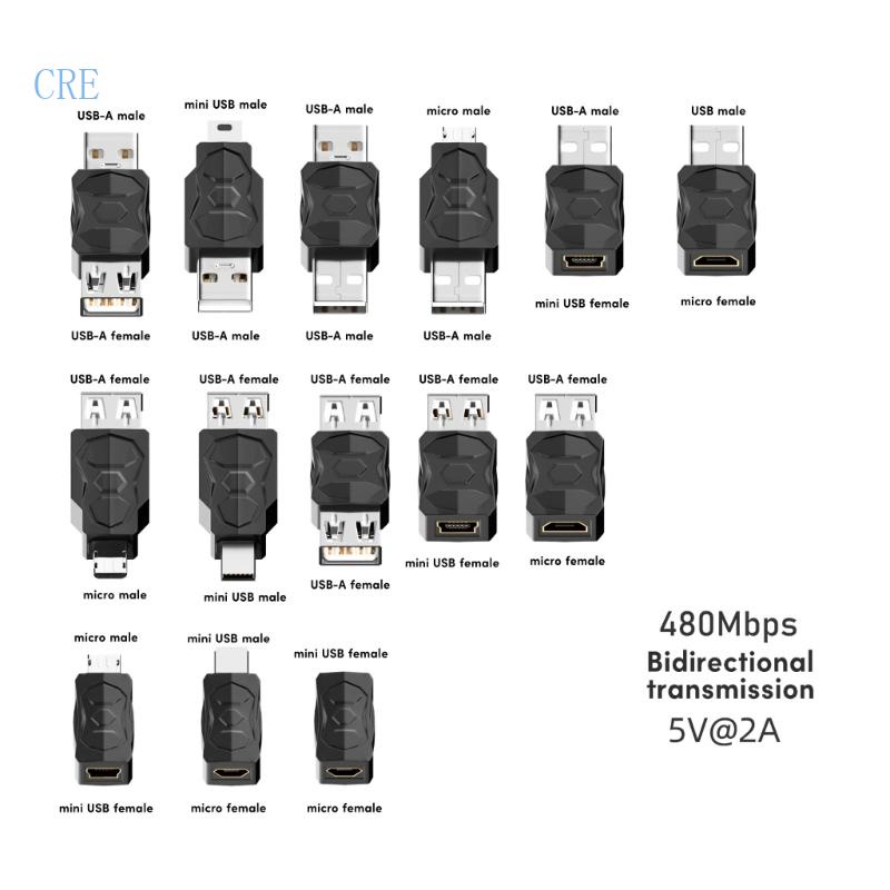 Cre อะแดปเตอร์แปลง Usb เป็น Micro Usb Mini Usb ตัวผู้ ตัวเมีย 480Mbps สําหรับชาร์จโทรศัพท์มือถือ แท็บเล็ต กล้อง