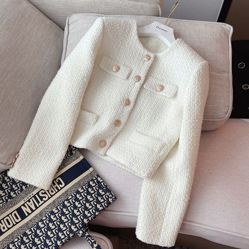 [Hi Girl] Xiaoxiangfeng Tweed Jacket ผู้หญิง 2023 ฤดูใบไม้ผลิฤดูใบไม้ร่วงสไตล์ใหม่เวอร์ชั่นเกาหลี Classy Celebrity สั้นทําด้วยผ้าขนสัตว์ขนาดเล็กด้านบน