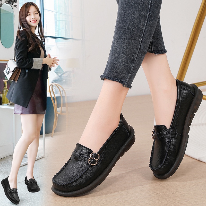 【5 สี ขนาดใหญ่ 35-44】รองเท้าโลฟเฟอร์ลําลอง หนังโคเรียม พื้นนิ่ม กันลื่น แฟชั่นสไตล์เกาหลี สําหรับสตรี OD05