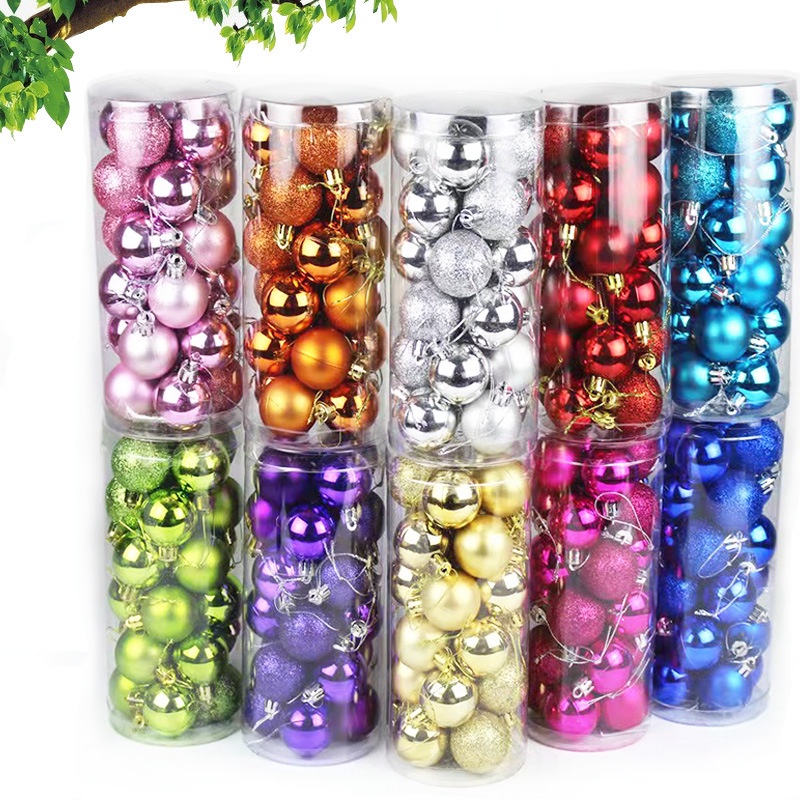 ตกแต่งคริสต์มาส 3/4/6/8cm24 แพ็คลูกคริสต์มาสเครื่องประดับคริสต์มาส Bright Barrel Balls Electroplating ลูกบอลพลาสติก