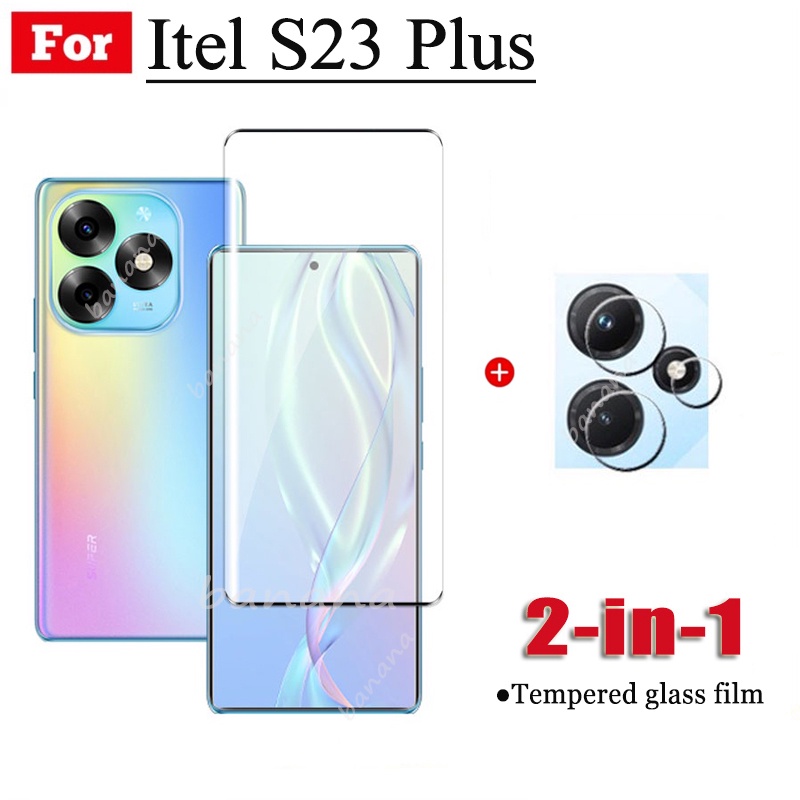2in1 itel S23 PlusFull Cover กระจกนิรภัยโค้งสําหรับ itel S 23 plus S23+ โทรศัพท์ป้องกันกระจกและเลนส์