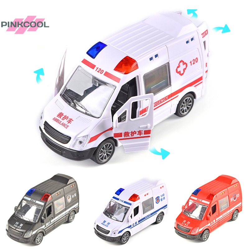 PINKCOOL รถดับเพลิงโรงพยาบาลกู้ภัยรถพยาบาลรถ ABS รุ่น Drop-proof เปิดประตูรถของเล่นเด็กของขวัญเด็กร้อน