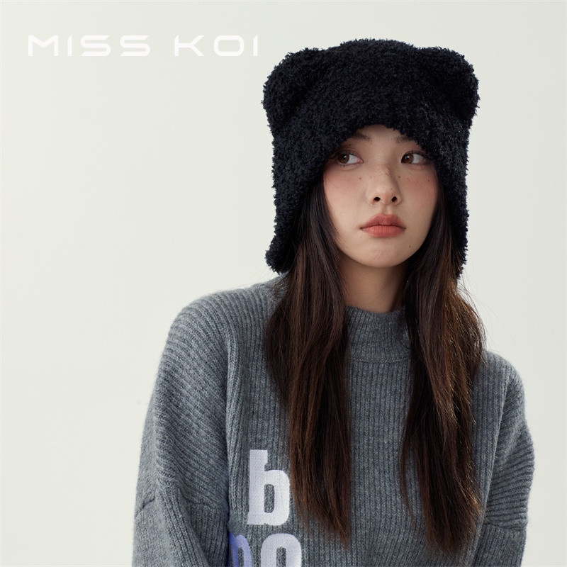 Misskoi [พร้อมส่ง] หมวกผ้าขนสัตว์ ป้องกันหู สีเทา เข้ากับทุกการแต่งกาย แฟชั่นฤดูใบไม้ร่วง ฤดูหนาว สําหรับผู้หญิง