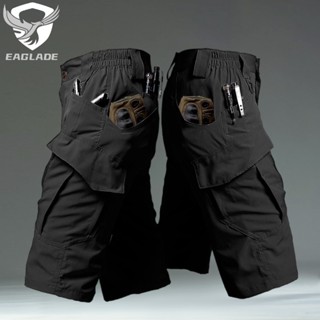 Eaglade กางเกงขาสั้นคาร์โก้ยุทธวิธี ยืดหยุ่น สีดํา