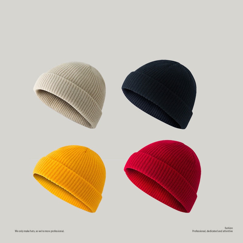 หมวกบีนนี่ ผ้าขนสัตว์ถัก แบบหนา สีดํา แฟชั่นฤดูหนาว สําหรับผู้ชาย และผู้หญิง