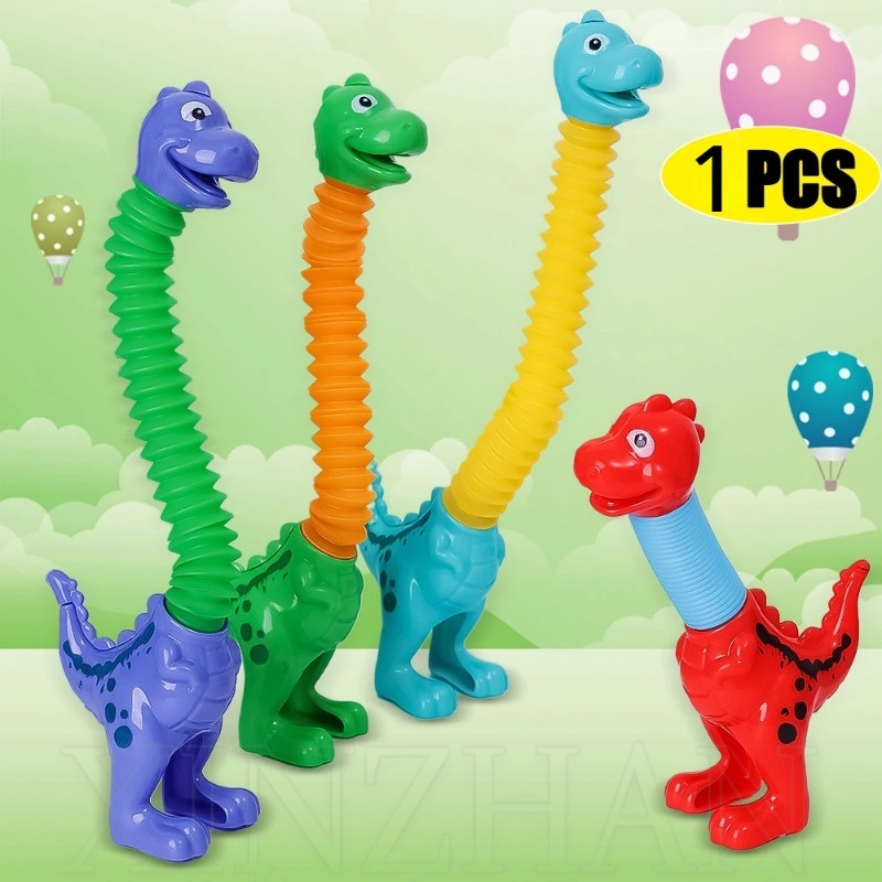 ของเล่นไดโนเสาร์ ท่อยืดสไลด์ได้ รูปสัตว์ สีพื้น แบบสร้างสรรค์ สําหรับเด็ก และผู้ใหญ่ เด็กอนุบาล