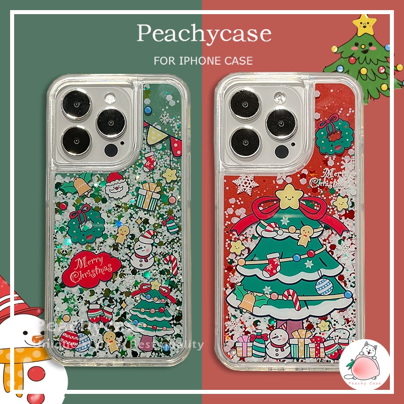 INS Merry Christmas Tree Snowflake Quicksand ເຄສໂທລະສັບສຳລັບ iPhone 16/17/15/14 Plus/13/12 Pro Max/11/15 Pro (Acrylic Hard + TPU ກັນກະແທກດ້ານຫຼັງ)