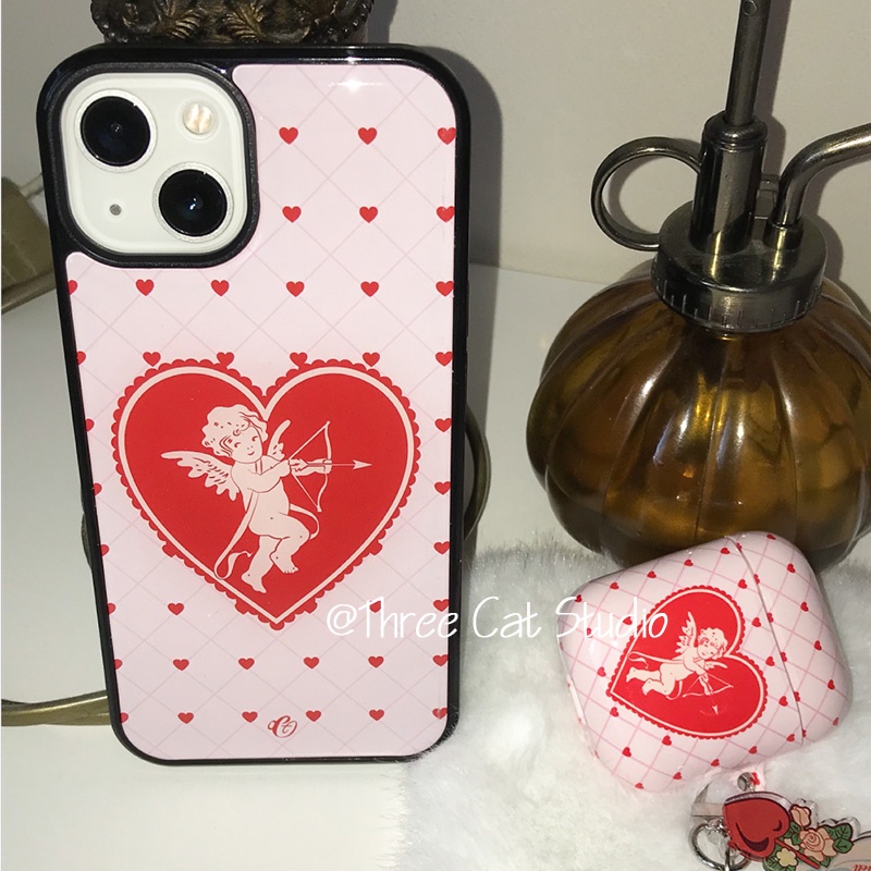 เกาหลีIns angel red HeartรูปแบบสําหรับiPhone 17/16 promax 13pro/14promax/11/12/14 โทรศัพท์มือถือกรณีฝาครอบป้องกันSoft Edge