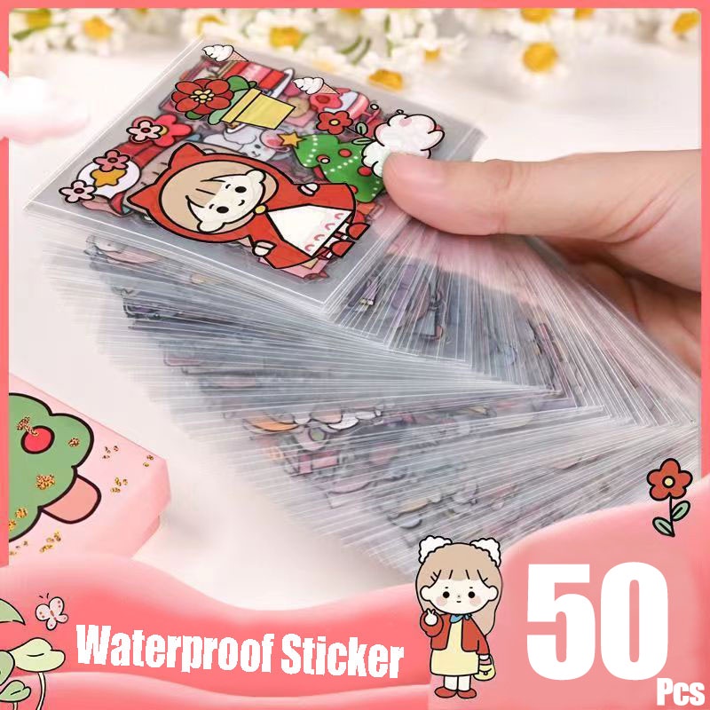 สติกเกอร์ใส ลายการ์ตูน PET กันน้ํา สําหรับตกแต่งสมุดทํามือ DIY จํานวน 10 ชิ้น 50 ชิ้น 100 ชิ้น