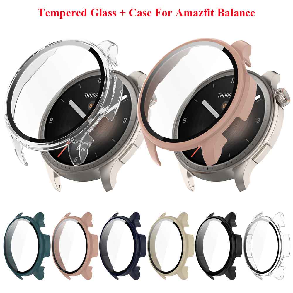 ฟิล์มกระจกนิรภัย + เคส สําหรับ Huami Amazfit Balance Smart Watch ป้องกันหน้าจอ แบบเต็มรูปแบบ กรอบ PC แข็ง