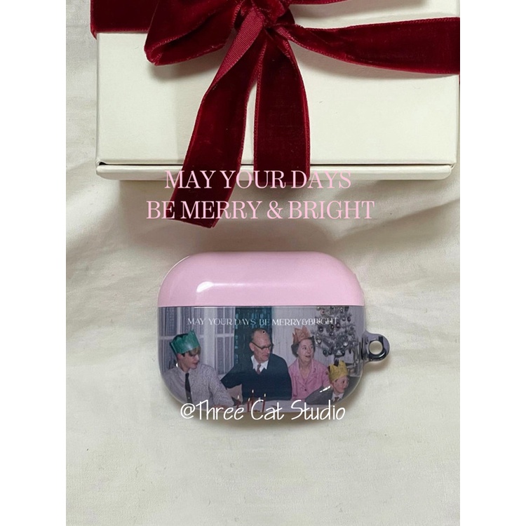 เกาหลี ins Merry Christmas design เหมาะสําหรับ airpods 1/2/3/4 เคสป้องกันบลูทูธไร้สาย pro3 Hard