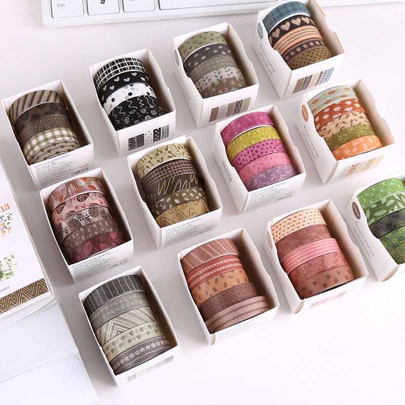 ชุดเทปวาชิ บรรจุกล่อง สไตล์วินเทจ DIY สําหรับตกแต่ง 5 ม้วน