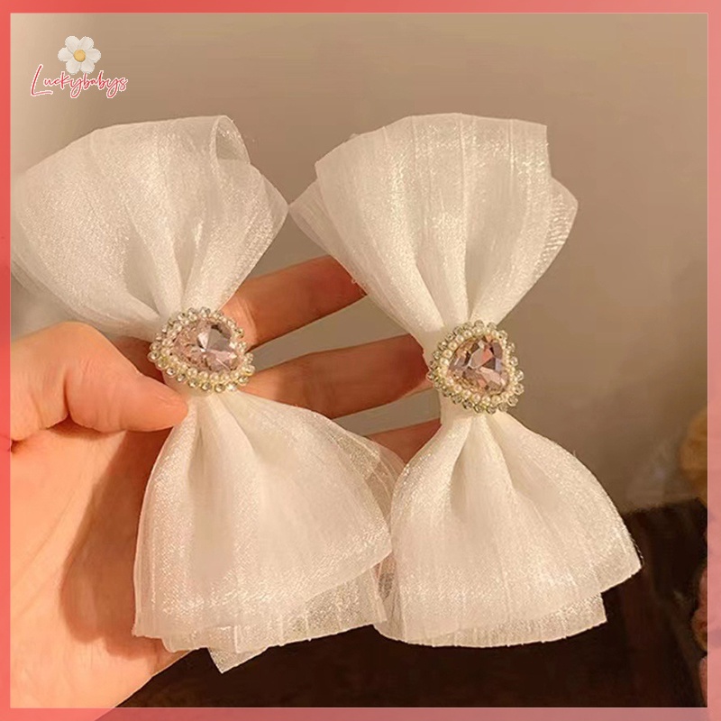 Luckybabys> กิ๊บติดผม ประดับโบว์น่ารัก แฟชั่นสไตล์เกาหลี สําหรับเด็กผู้หญิง