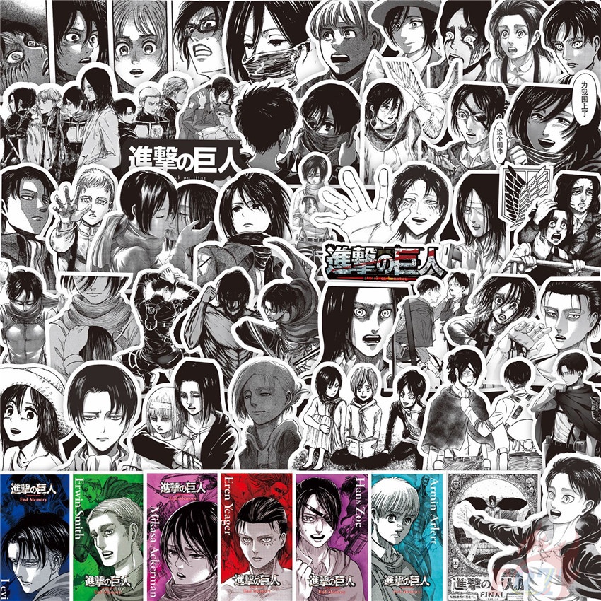 64 ชิ้น / ชุด ❉ ผ่าพิภพไททัน สติกเกอร์คลาสสิก สีดํา และสีขาว Series 03 ❉ สติกเกอร์ Doodle แฟชั่น กันน้ํา DIY