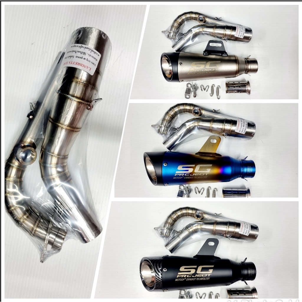 คอท่อ สแตนเลส สำหรับ lambretta x300 คอท่อขนาด 2 นิ้ว พร้อม ปลายท่อ เอสซี่ Moto ตัวอ้วน ฟรีแคทลดเสียง