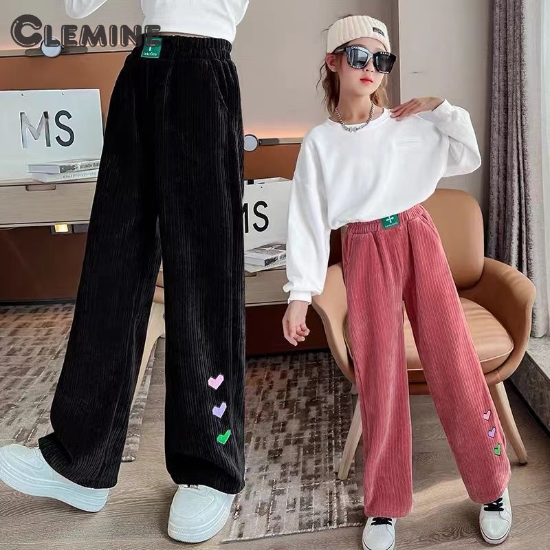 Clemine กางเกงขายาว ขากว้าง ผ้าฟลีซ ทรงหลวม ขนาดใหญ่ และกลาง สําหรับเด็กผู้หญิง