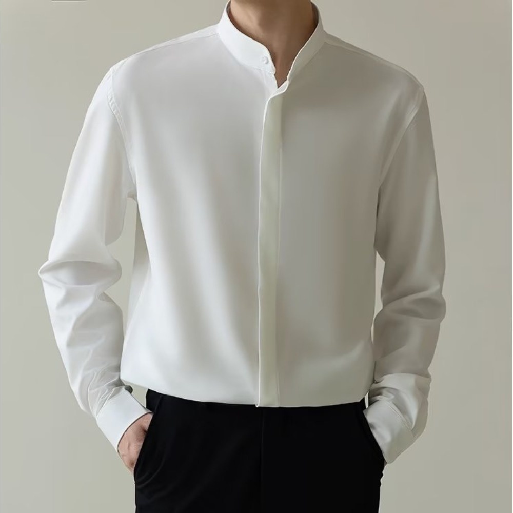 เสื้อเชิ้ตผู้ชาย ตแขนสั้นลําลอง คอแมนดาริน เข้ารูป แฟชั่นฤดูร้อน สไตล์เกาหลี สําหรับ เสื้อคอจีน