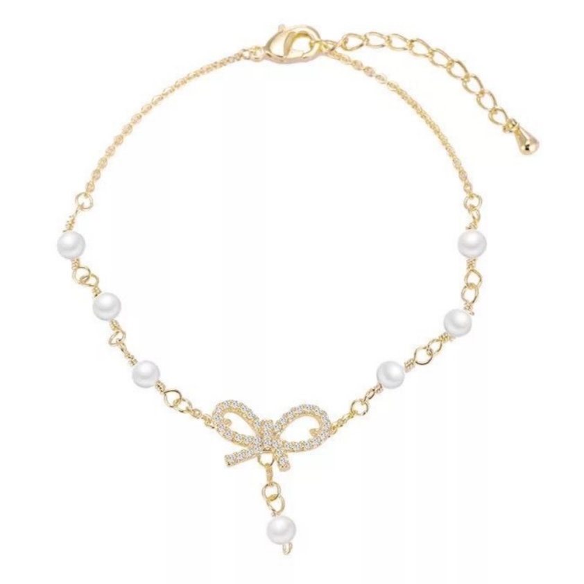 สร้อยข้อมือมุก จี้รูปโบว์ประดับเพชร กำไลข้อมือ สร้อยข้อมือไข่มุก เครื่องประดับผู้หญิง แฟชั่น สไตล์เกาหลี B22 - รูปที่ 5