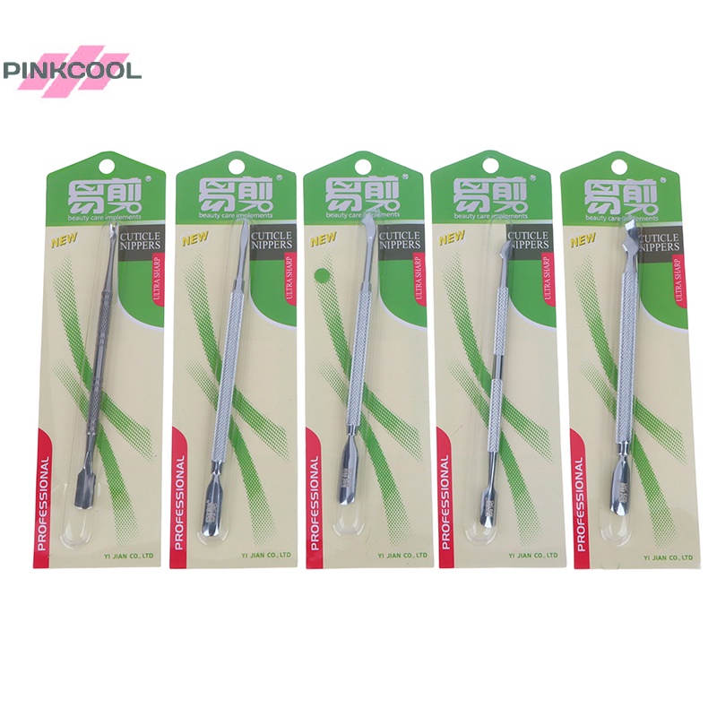 Pinkcool อุปกรณ์กําจัดผิวที่ตายแล้ว สเตนเลส แบบสองหัว สําหรับตกแต่งเล็บ