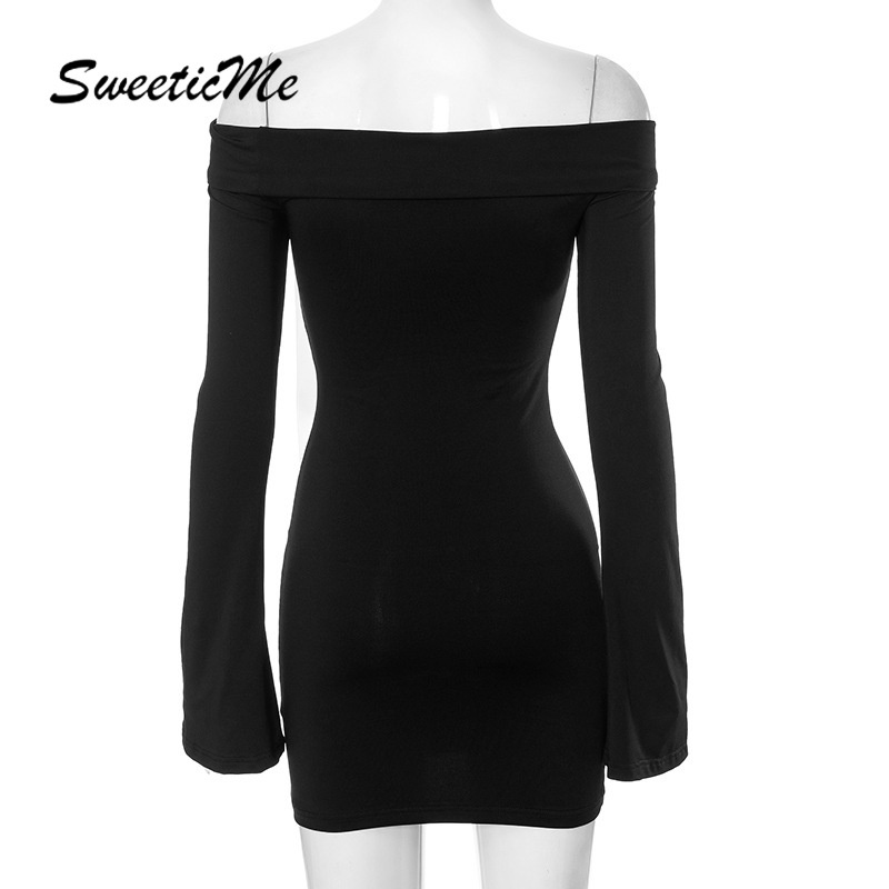 SweeticMe ชุดสตรีแฟชั่นใหม่สีตัดกันปิดไหล่แขนยาวชุดกุทัณฑ์ — صورة 8