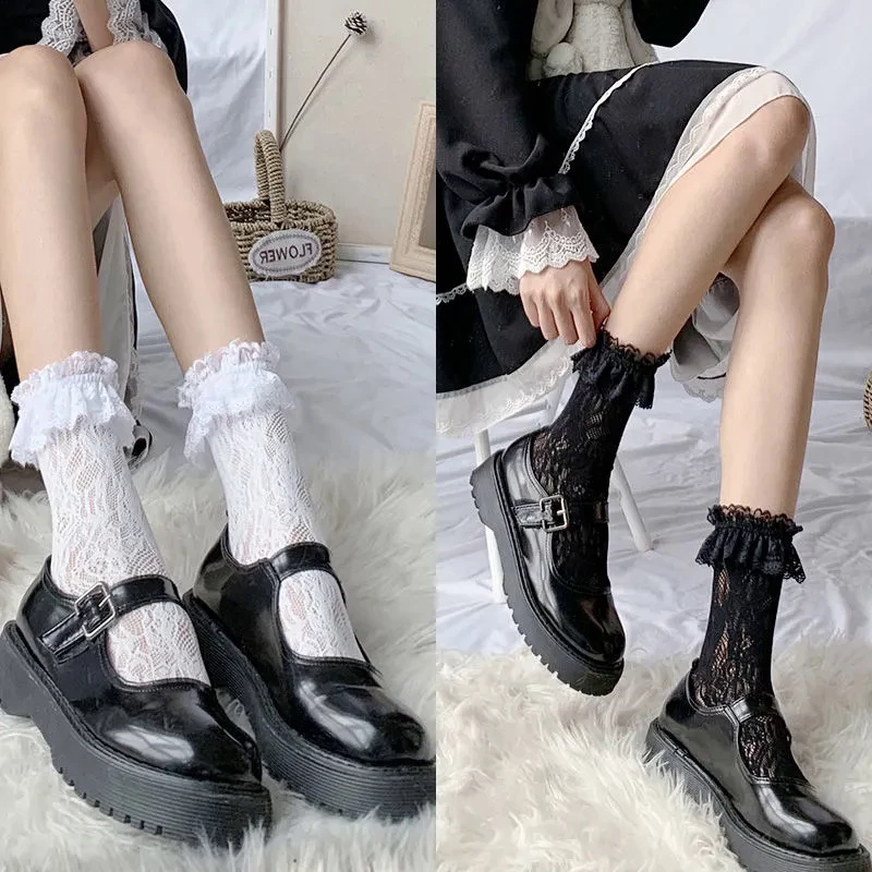 JK ถุงเท้ายาวถึงเข่า ดีไซน์ลูกไม้ สไตล์โลลิต้าญี่ปุ่น สําหรับผู้หญิง แฟชั่นทันสมัยที่เข้ากันได้ทุกสถานการณ์