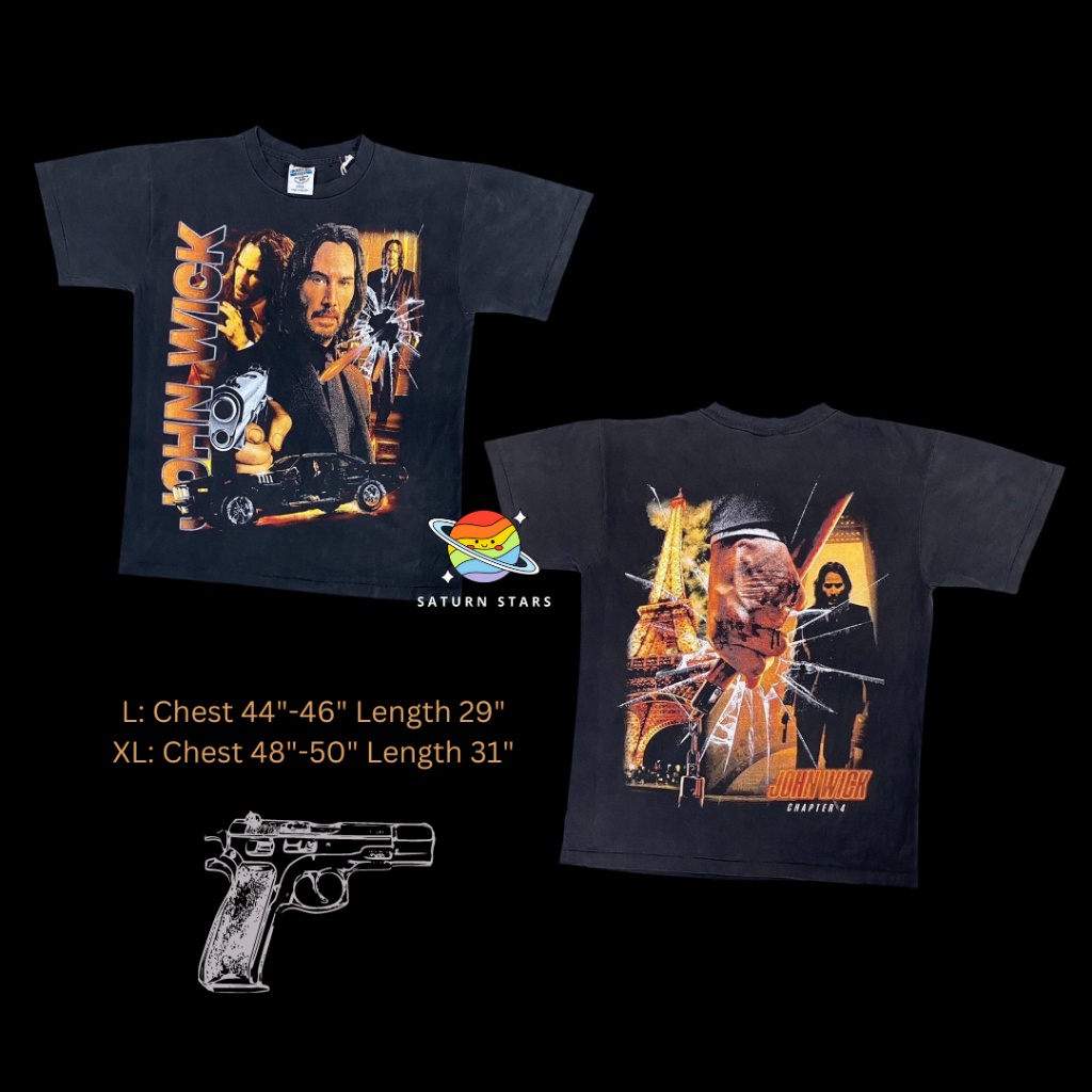 สีขาว a ฟอกวินเทจ John Wick 4 (ป้าย Bootleg)