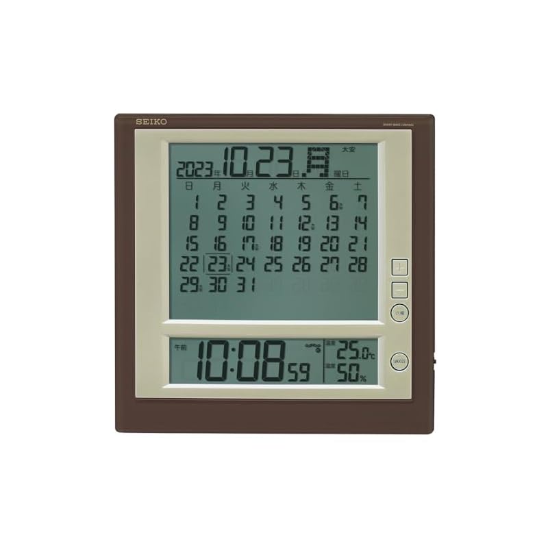 Seiko Clock wall clock, wall clock, alarm clock, clock with monthly calendar function, six-day display, digital electric wave, brown metallic, 170x170x25mm SQ422B