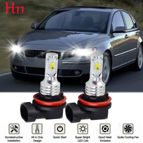 2x เหมาะสําหรับ Volvo S40 2004-2011 ไฟหน้ารถ 4 ด้าน LED ไฟหน้า H11 6,000K หลอดไฟสีขาว Low Beam