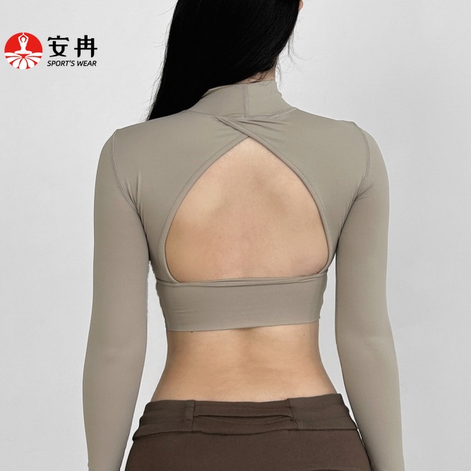 【Anran】เสื้อยืดแขนยาว คอสูง เสริมฟองน้ํา สําหรับออกกําลังกาย เล่นโยคะ ฟิตเนส