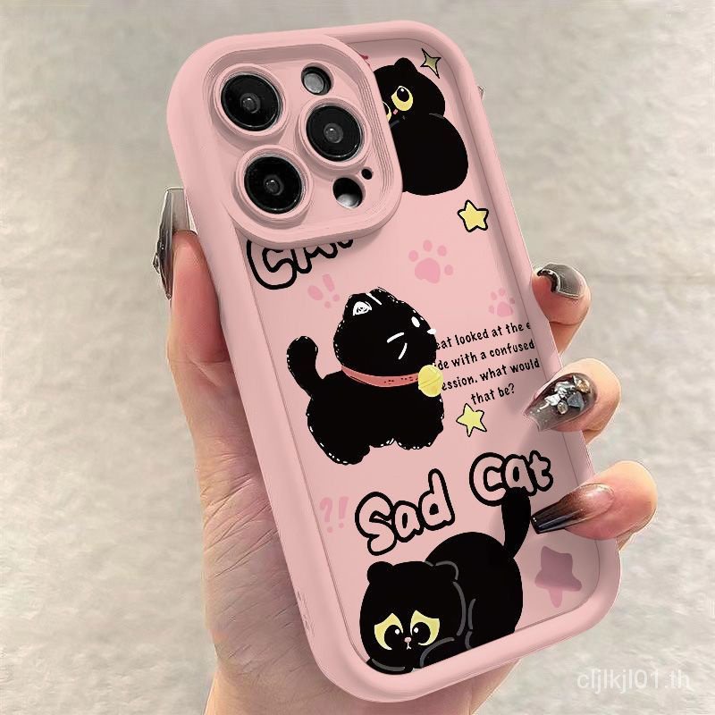 เคสโทรศัพท์มือถือ ยางนิ่ม ลายแมวดําน่ารัก เรียบง่าย สําหรับ Apple 15 14 13 11 xs xr YAOU