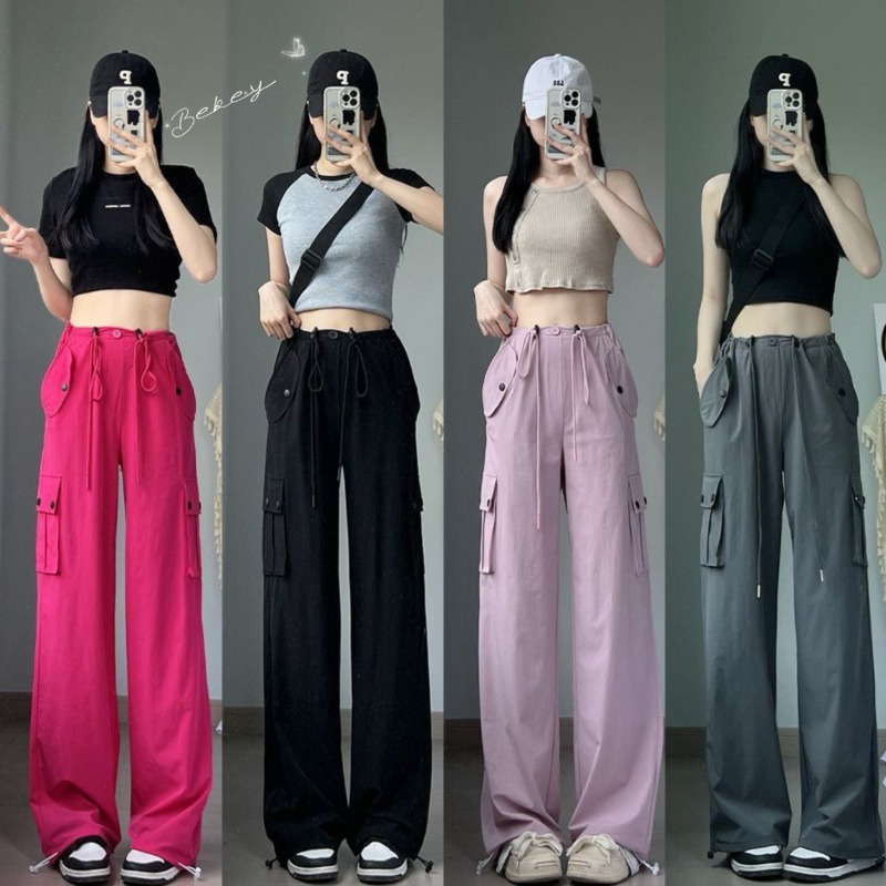 (จัดส่งจากกรุงเทพ🇹🇭) กางเกงสเวตผูกเชือกลำลองแบบใหม่ กางเกงขากว้างเอวสูงแห้งเร็วทันสมัยของผู้หญิง L045