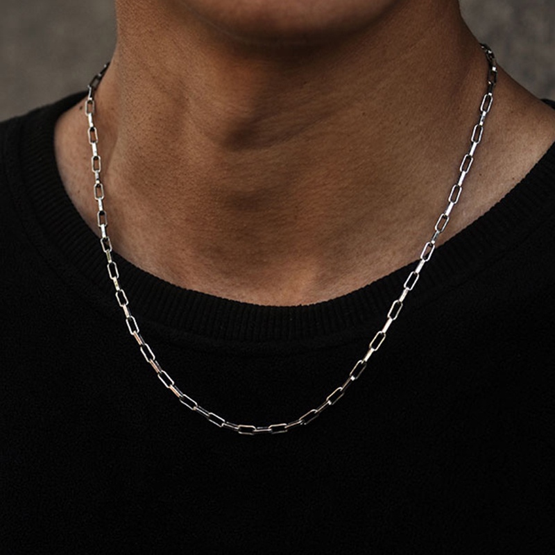 สร้อยคอโซ่ สเตนเลส สีเงิน 3 มม. สไตล์พังก์ สําหรับผู้ชาย