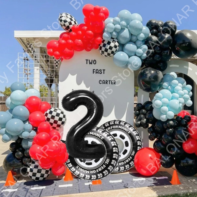 Racing Car Theme Boys Birthday Garland Arch ชุดสีดํา 32 นิ้ว 1-9th Number ฟอยล์บอลลูน Baby Shower Bi