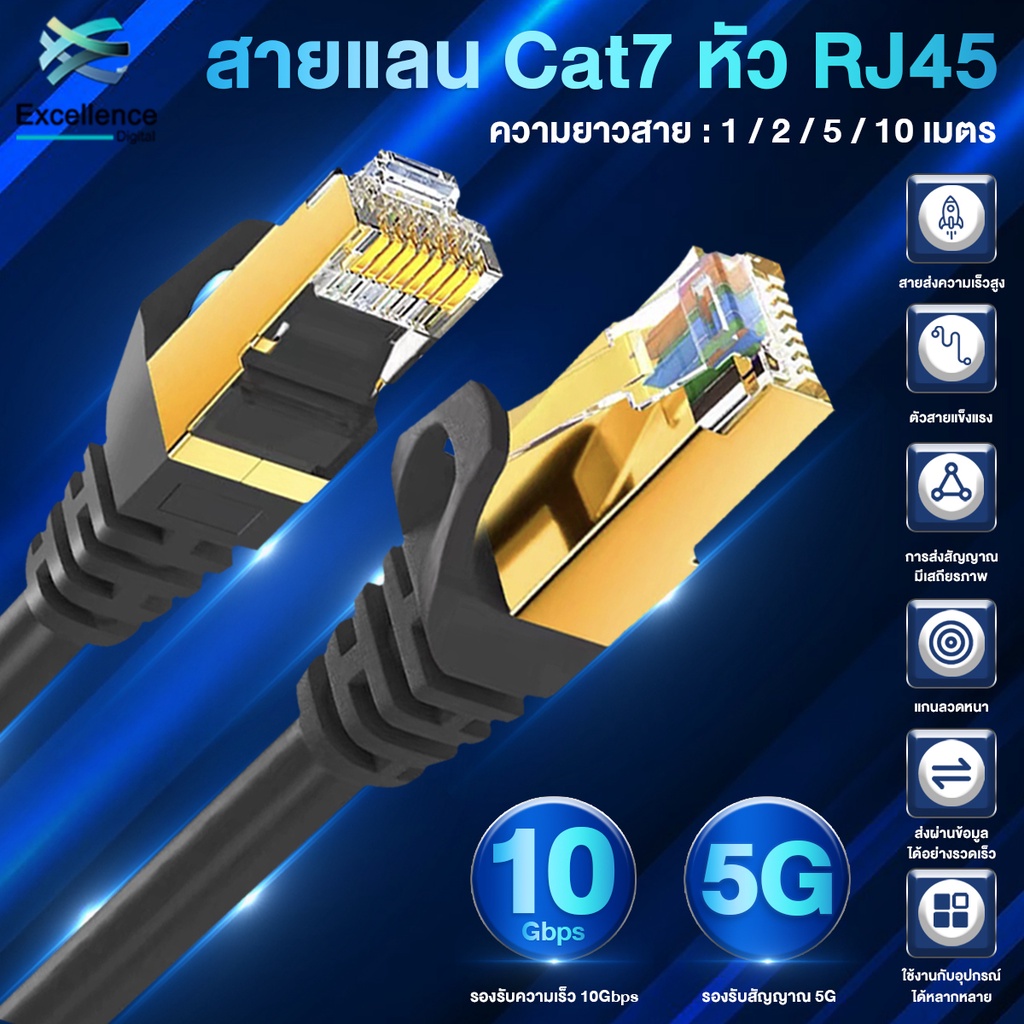 CAT7 สายแลน 1/2/5/10 เมตร RJ45 ชุบทอง รองรับความถี่ 600MHz