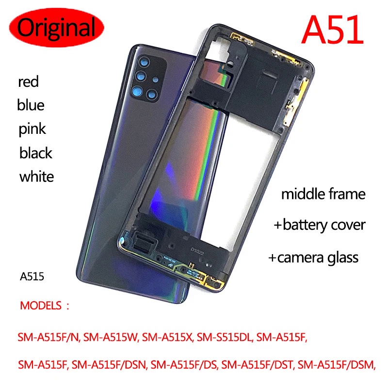 กรอบกลาง + ฝาหลังสําหรับ Samsung Galaxy A51 2020 A515F เคสแบตเตอรี่ด้านหลังพร้อมปุ่มปรับระดับเสียงไฟ