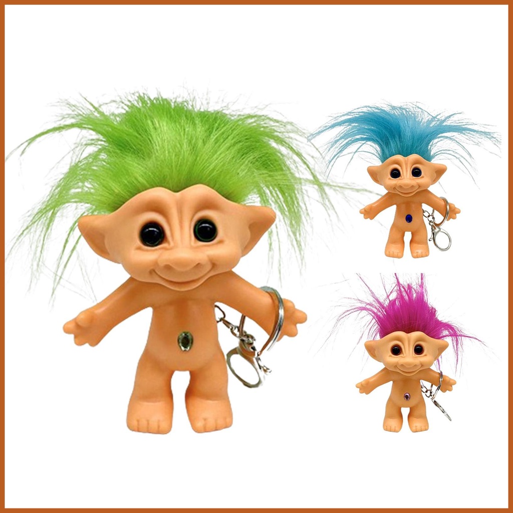 ตุ๊กตาพวงกุญแจ Vintage Troll ตุ๊กตาน่ารัก Anti-Lost Key Chain จี้ Crazy สีผม Figurine Vintage Troll 