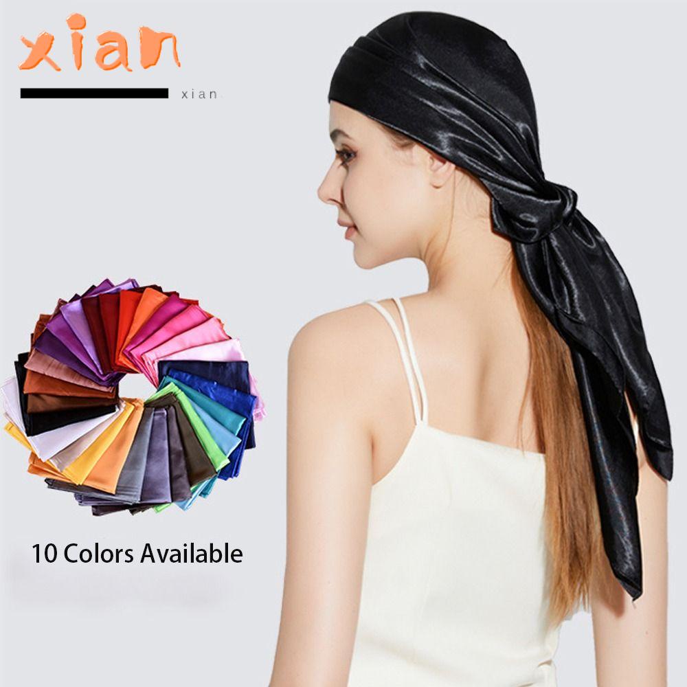 Xianen ผ้าโพกหัว ผ้าพันคอ ผ้าซาติน ทรงสี่เหลี่ยม ขนาด 90*90 ซม. สําหรับผู้หญิง