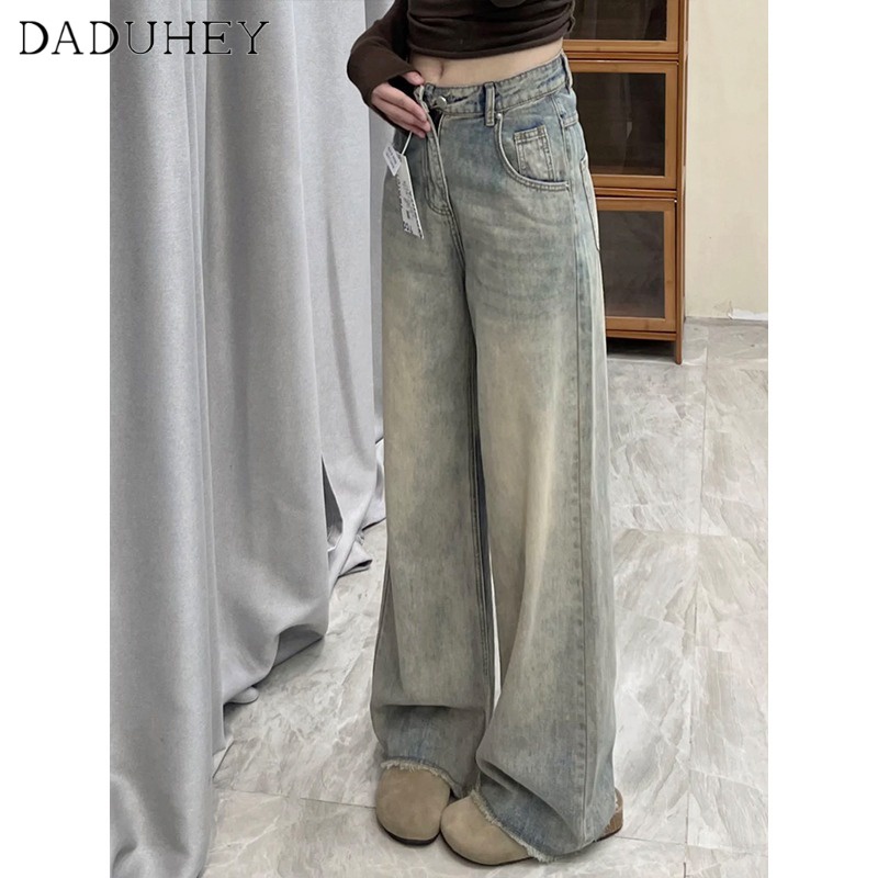 DaDuHey Women's Jeans American Style Retro High Waist Slim All-Match Burr Casual Pants 2024 Spring Straight Loose Wide Leg Jeans