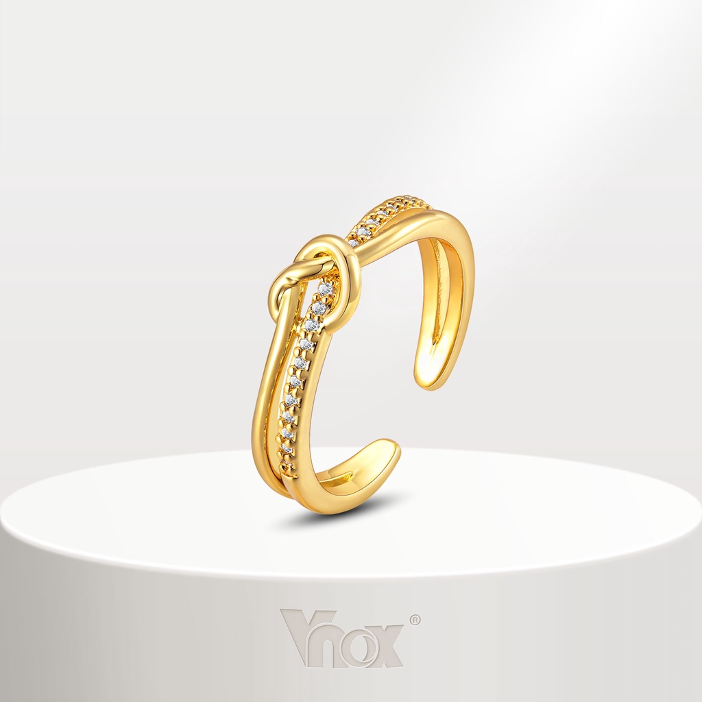 Vnox แหวนแต่งงาน ประดับเพทาย ทอง 18K ปรับได้ สําหรับผู้หญิง