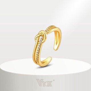 Vnox แหวนแต่งงาน ประดับเพทาย ทอง 18K ปรับได้ สําหรับผู้หญิง