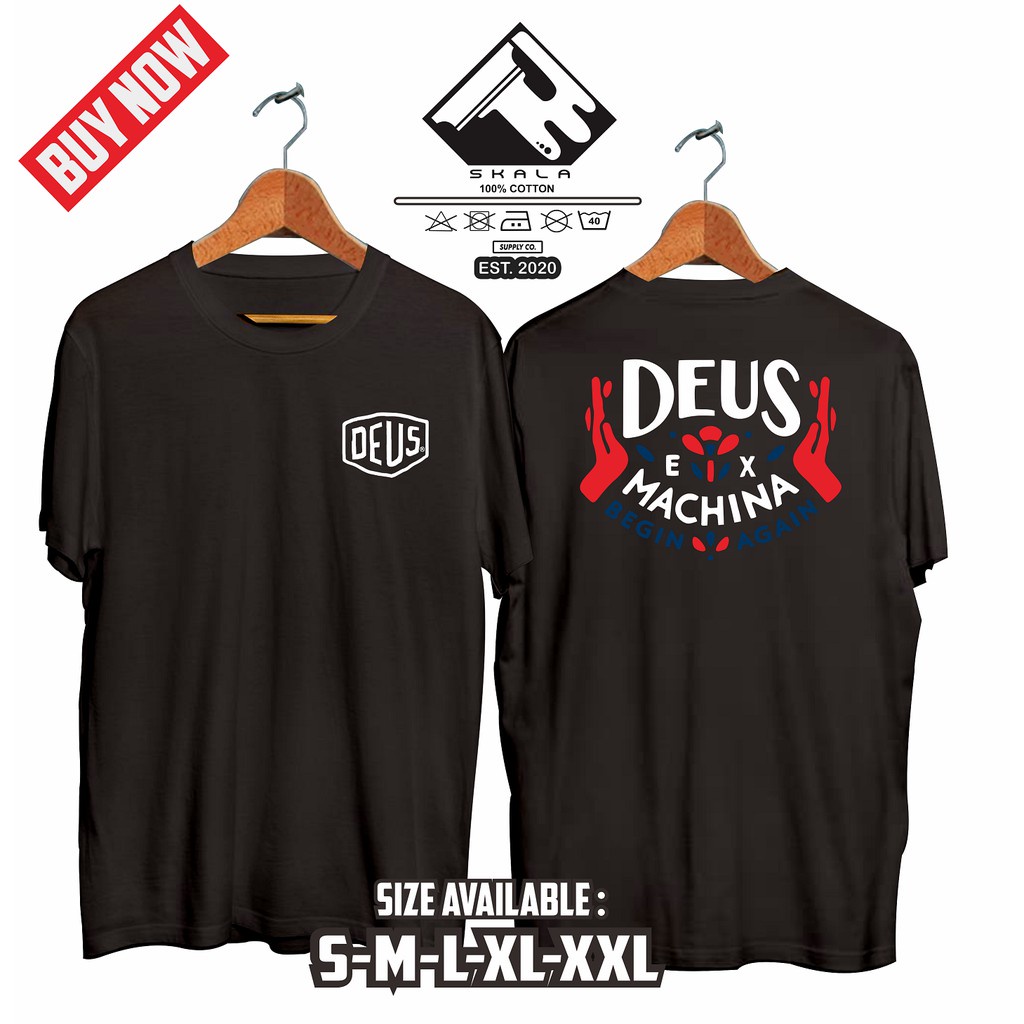 พิมพ์ลาย คอลูกเรือเสื้อยืดคอกลมเสื้อยืดผู้ชายพิมพ์ลาย Deus EX MACHINA DISTROผ้าฝ้ายแท้